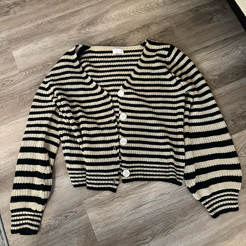 Pink Lily Black and Cream Striped Cardigan
